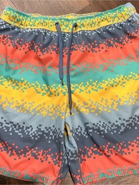 Men's SAXX Multicolor Pixel-Stripe Swim Shorts